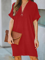 Women's Dresses V-Neck Short Sleeve Solid Loose Mini Dress