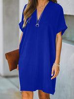 Women's Dresses V-Neck Short Sleeve Solid Loose Mini Dress