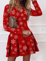 Women's Dresses V-Neck Snowflake Long Sleeve Mini Dress