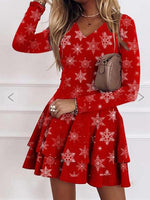 Women's Dresses V-Neck Snowflake Long Sleeve Mini Dress