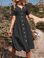 Women's Dresses V Neck Solid Cotton Linen Midi Dress