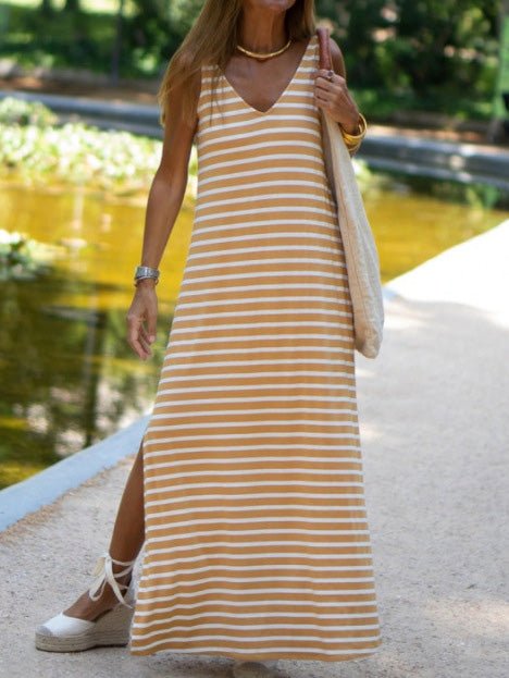 Women's Dresses V-Neck Striped Print Casual Maxi Dress