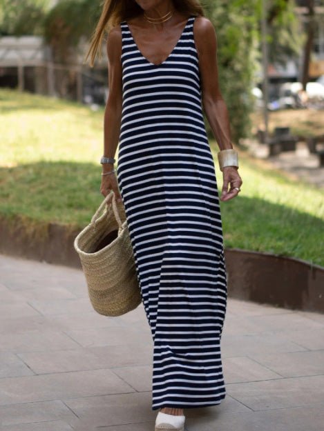 Women's Dresses V-Neck Striped Print Casual Maxi Dress