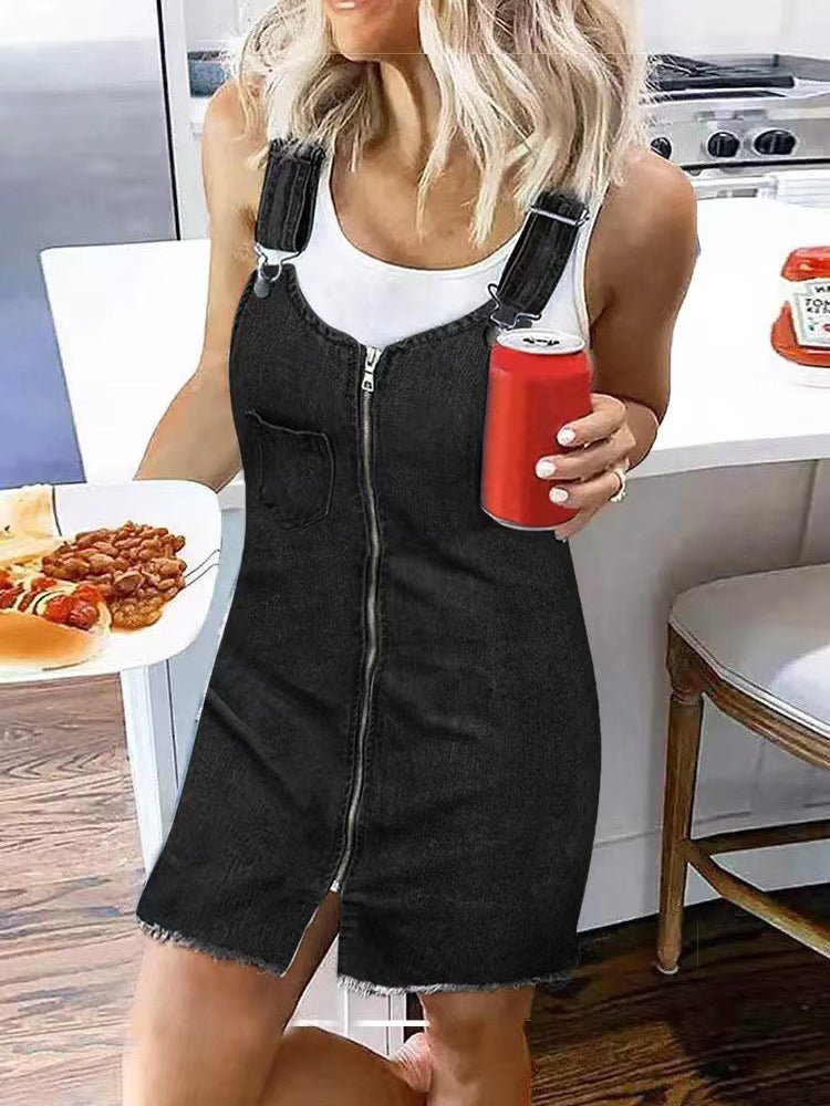 Women's Dresses Zip Pocket Suspenders Strap Denim Dress