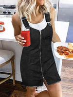 Women's Dresses Zip Pocket Suspenders Strap Denim Dress