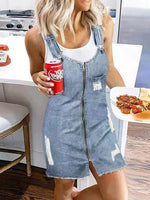 Women's Dresses Zip Pocket Suspenders Strap Denim Dress