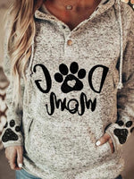 Women's Hoodies Dog Paw Print Pullover Button Hoodie