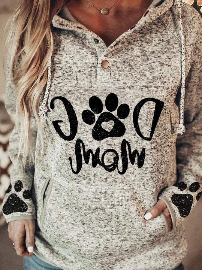 Women's Hoodies Dog Paw Print Pullover Button Hoodie