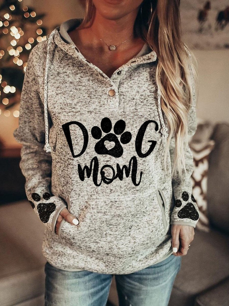 Women's Hoodies Dog Paw Print Pullover Button Hoodie