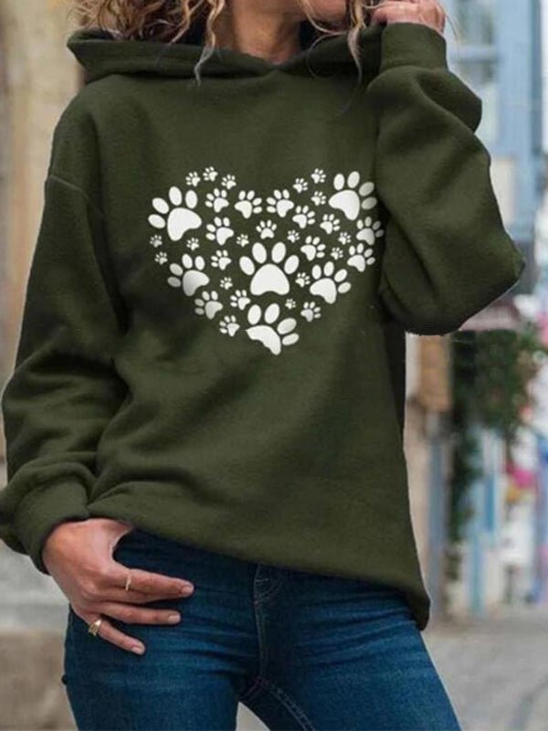 Women's Hoodies Dogpaw Printed Long Sleeved Hoodie