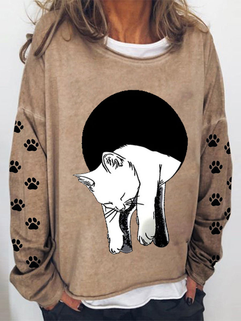 Women's Hoodies Long Sleeve Cat Printed Sweatshirt