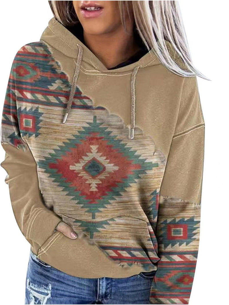 Women's Hoodies Long Sleeve Drop Shoulder Printed Hoodie