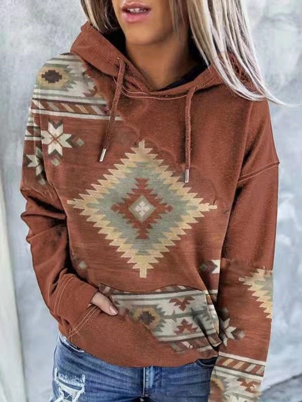 Women's Hoodies Long Sleeve Drop Shoulder Printed Hoodie