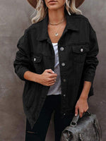 Women's Jackets Solid Flapped Pocket Button Denim Jacket