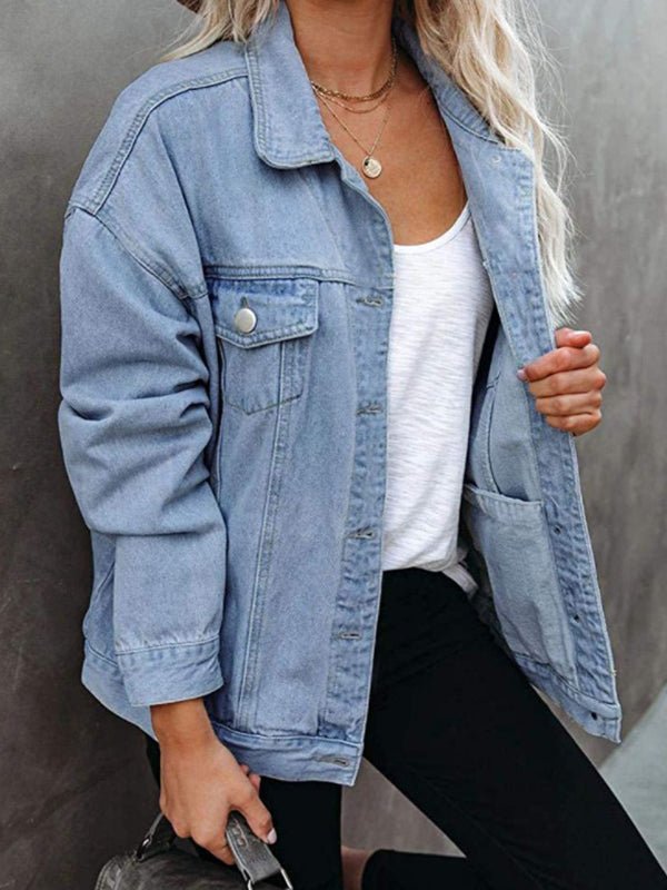 Women's Jackets Solid Flapped Pocket Button Denim Jacket