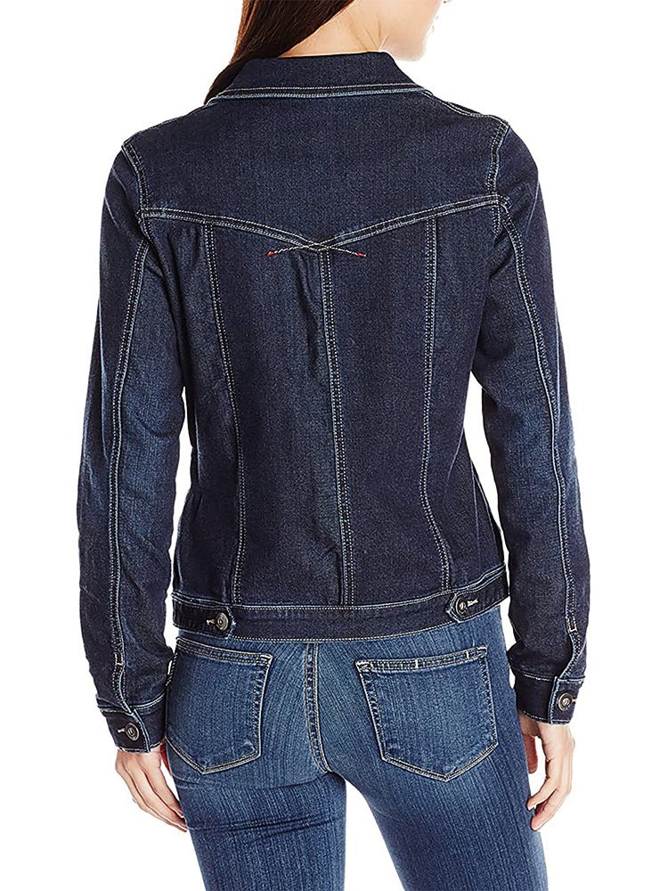 Women's Jackets Solid Flapped Pocket Single Breasted Denim Jacket