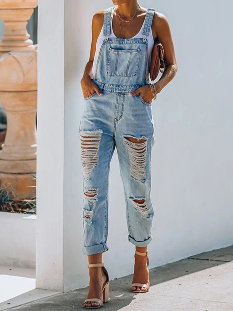 Women's Jumpsuits Casual Ripped Pocket Denim Jumpsuit