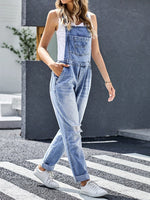 Women's Jumpsuits Loose Pocket Ripped Denim Jumpsuit