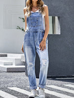 Women's Jumpsuits Loose Pocket Ripped Denim Jumpsuit