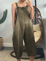 Women's Jumpsuits Loose Solid Cotton Linen Bib Jumpsuit