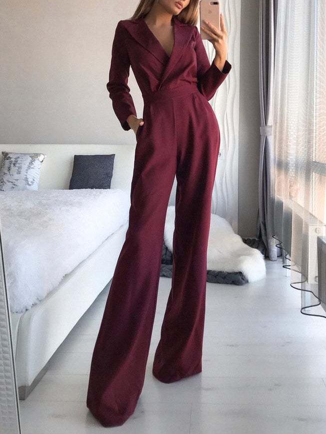 Women's Jumpsuits Solid Long Sleeve Slim Fit Jumpsuit