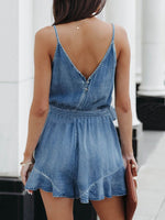 Women's Jumpsuits Suspender Tie Ruffled Denim Jumpsuit