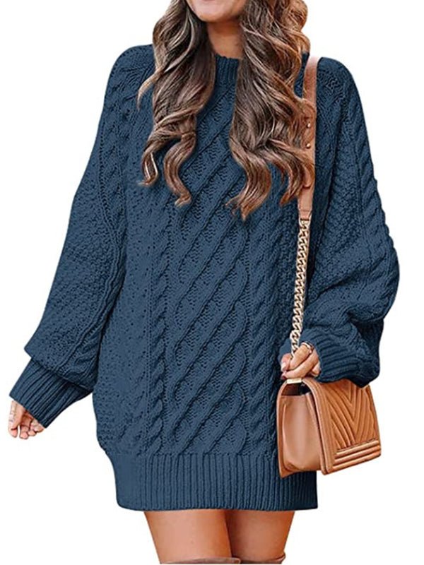 Women's Mini Dresses Crewneck Long Sleeve Oversized Knitted Dress