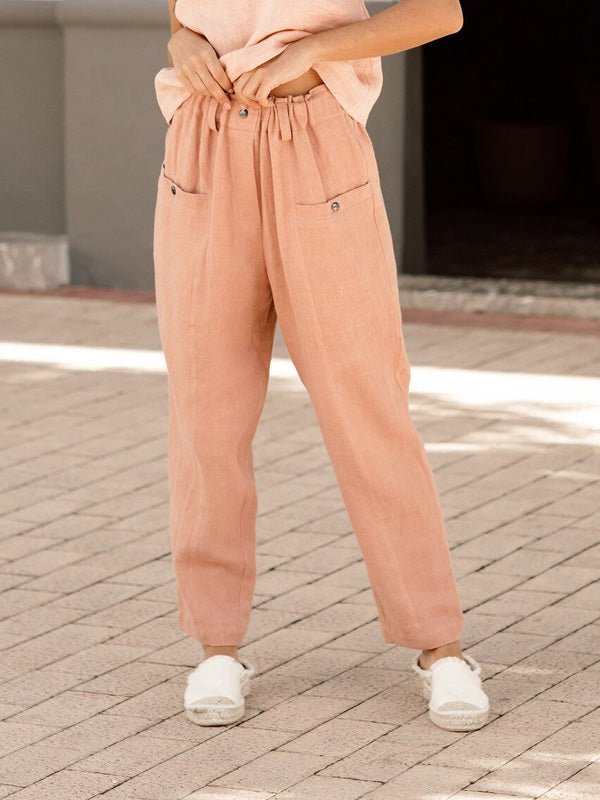 Women's Pants Button Pocket Elastic Waist Casual Pants