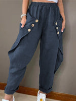 Women's Pants Casual Pocket Button Elastic Waist Pant