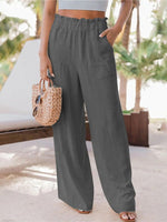 Women's Pants Casual Ruffled Patch Pocket Wide-Leg Pants