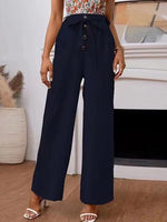 Women's Pants Casual Solid Button Lace Up Wide Leg Pants