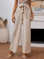 Women's Pants Casual Solid Button Lace Up Wide Leg Pants