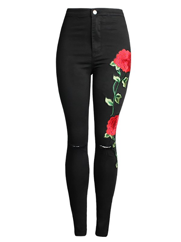 Women's Pants Denim Embroidered High Waist Jeans