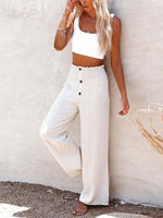 Women's Pants Elastic Loose Wide Leg Button Pants