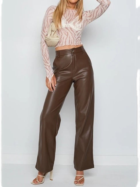 Women's Pants Fashion Pocket Stretch PU Leather Pants