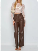 Women's Pants Fashion Pocket Stretch PU Leather Pants