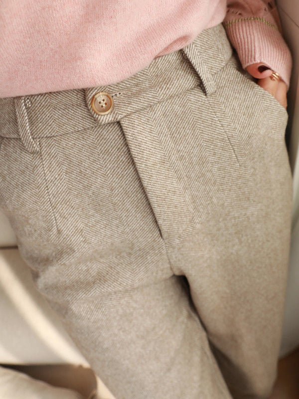 Women's Pants High Waist Pocket Wool Harem Pants