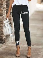 Women's Pants Letter Cat Paw Print Skinny Casual Trousers