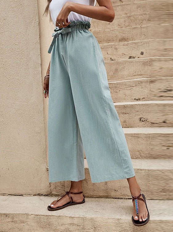 Women's Pants Loose Elastic Waist Tie Wide Leg Pants