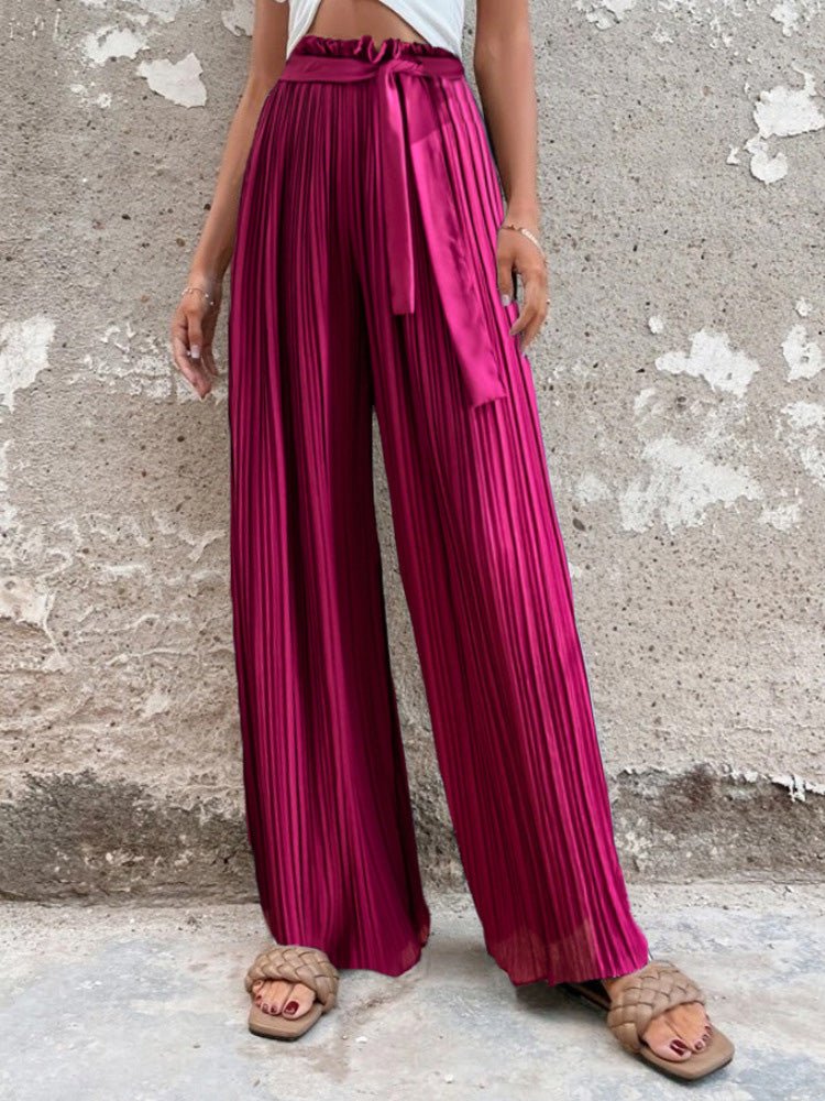 Women's Pants Pleated Tie High Waist Straight Wide Leg Pants