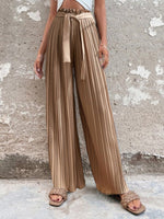 Women's Pants Pleated Tie High Waist Straight Wide Leg Pants