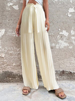 Women's Pants Pleated Tie High Waist Straight Wide Leg Pants