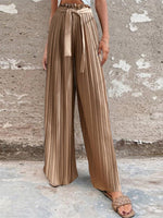 Women's Pants Pleated Tie High Waist Straight Wide Leg Pants