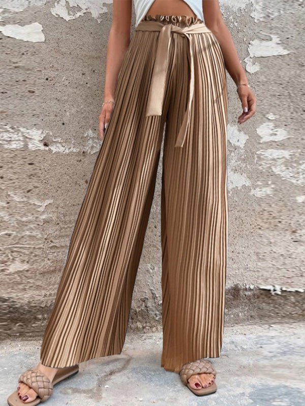 Women's Pants Pleated Tie High Waist Straight Wide Leg Pants