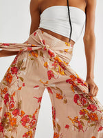 Women's Pants Printed Wide Leg Belted Casual Pants