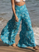 Women's Pants Printed Wide Leg Belted Casual Pants