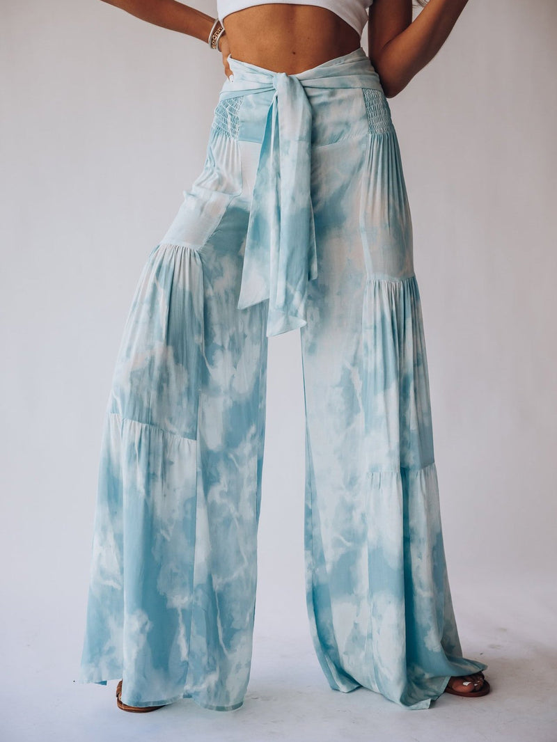 Women's Pants Printed Wide Leg Belted Casual Pants