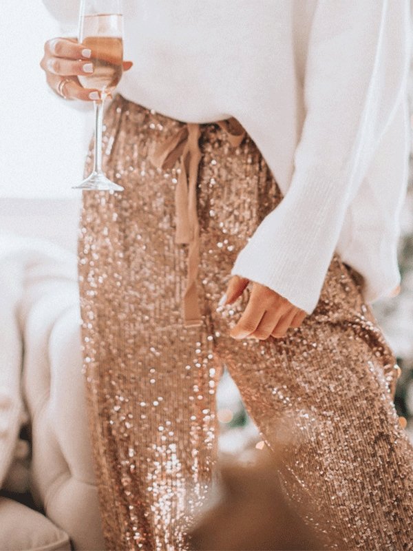 Women's Pants Sequined Drawstring High Waisted Leggings Slacks