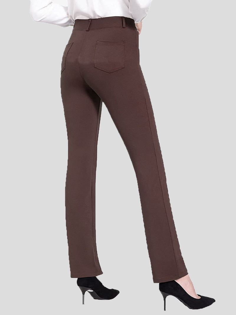 Women's Pants Solid Stretch Pocket High Waist Casual Flared Pants