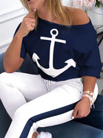 Women's Sets Anchor Print V-Neck Long Sleeve T-Shirt & Trousers Two-Piece Suit